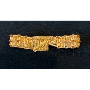 Handmade Womens 7.5" Beaded Toggle Bracelet Gold Crystal Woven Statement Boho